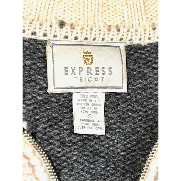 VINTAGE EXPRESS TRICOT ZIP CARDIGAN SWEATER GRAY MULTI NORDIC KNIT WOOL S SMALL - Picture 3 of 3